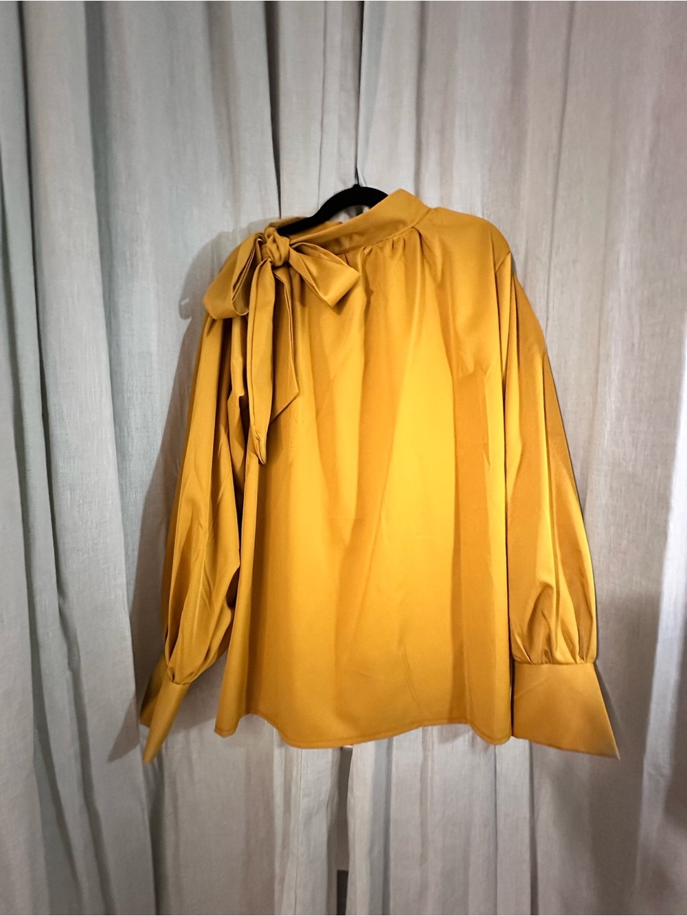 Quiet Luxury Y2K Mustard Bow-Detail Blouse -‎ Women Tops